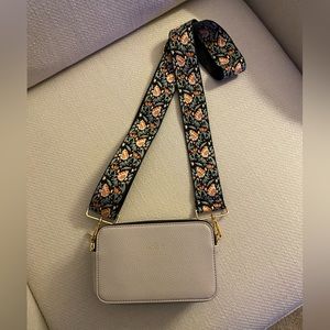 NWOT Beige Kedzie Crossbody bag with floral embroidered bag strap
